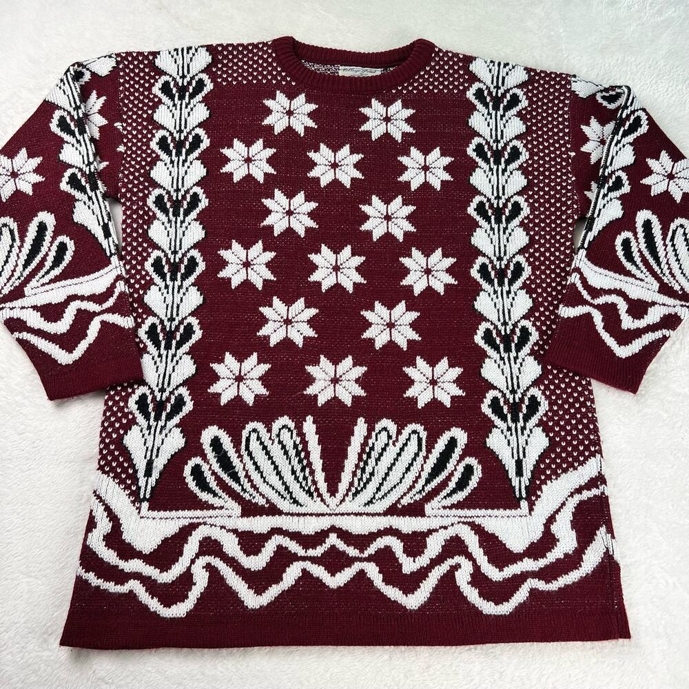 College Point Women's size Large Vintage Long Sweater Maroon White